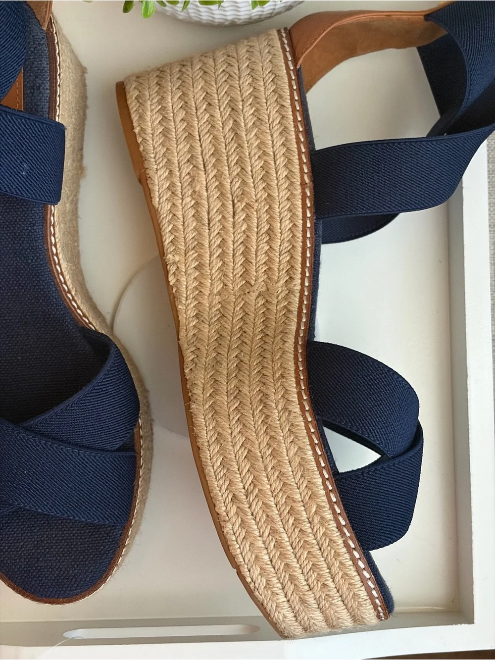 Tory Burch Navy Elastic Crisscross Espadrille Sandals size 10